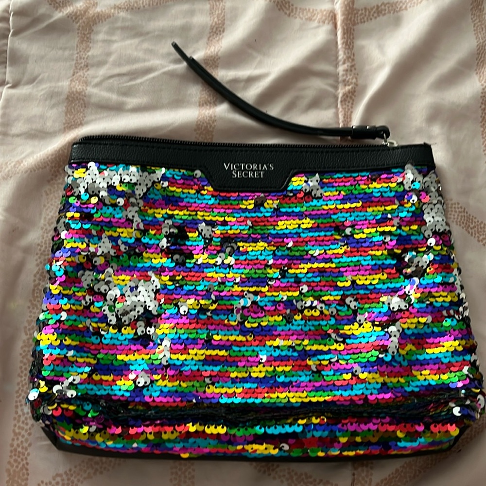 Victoria’s Secret Multi-color Sequin Cosmetics Bag, Zip top